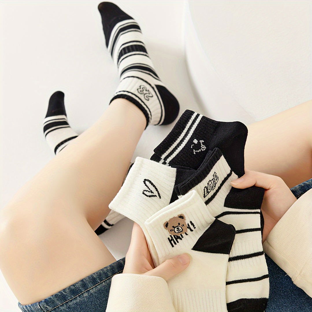 5 Pairs Striped Comfy Breathable Ankle Socks - SocksLtd