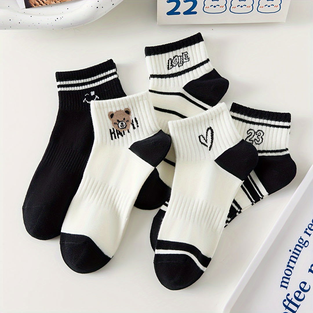 5 Pairs Striped Comfy Breathable Ankle Socks - SocksLtd