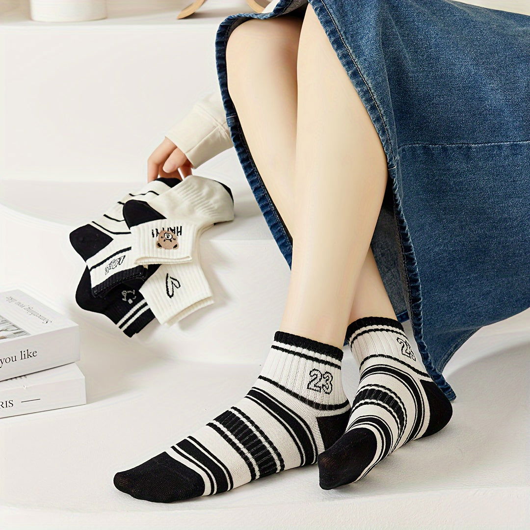 5 Pairs Striped Comfy Breathable Ankle Socks - SocksLtd