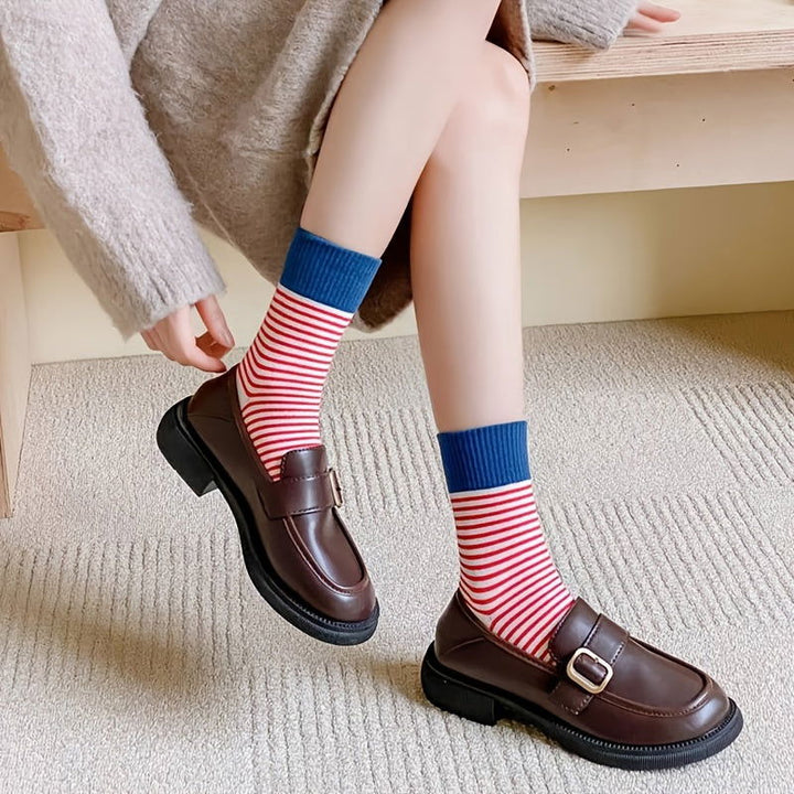5 Pairs Striped Print Casual Comfy Crew Socks - SocksLtd