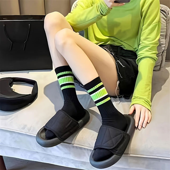 5 Pairs Striped Sports Breathable Mid Tube Crew Socks - SocksLtd