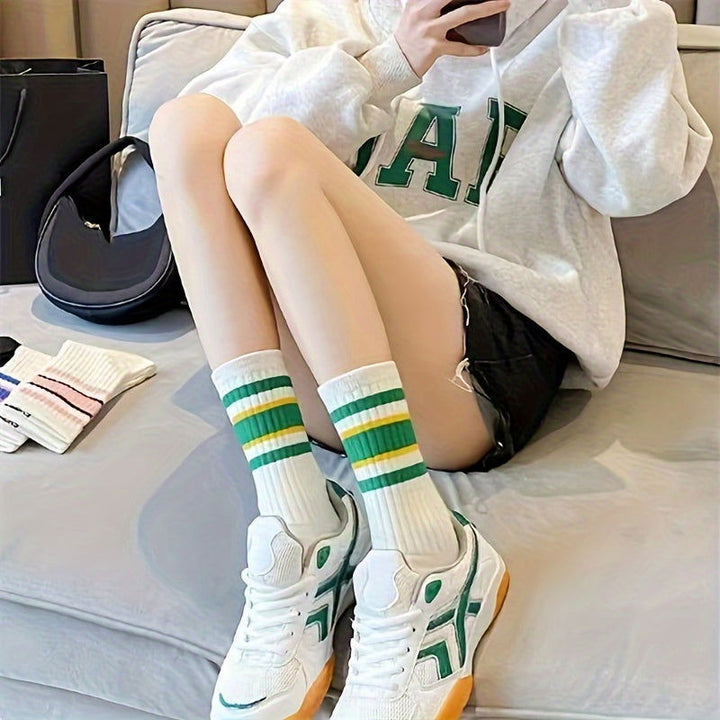 5 Pairs Striped Sports Breathable Mid Tube Crew Socks - SocksLtd
