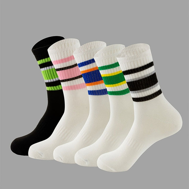 5 Pairs Striped Sports Breathable Mid Tube Crew Socks - SocksLtd