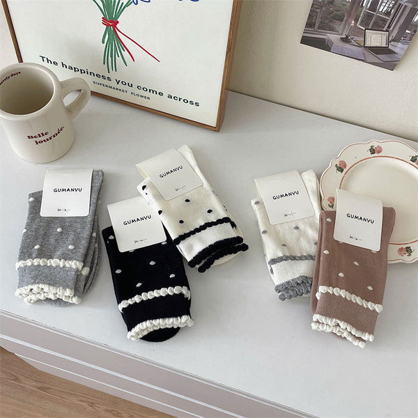 5 Pairs Sweet polka dots Casual Crew Socks - SocksLtd