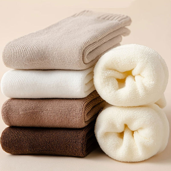 5 Pairs Thick Thermal Mixed Color Mid Tube  Crew Socks - SocksLtd