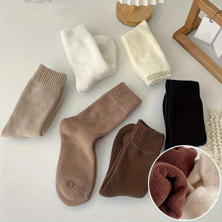 5 Pairs Thick Thermal Mixed Color Mid Tube  Crew Socks - SocksLtd