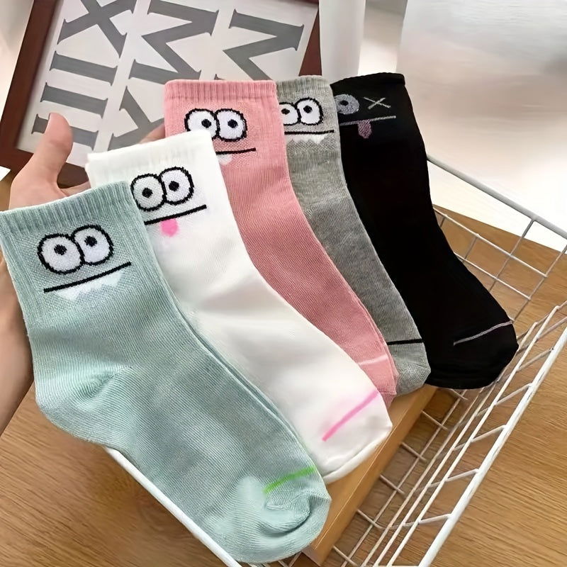 5 Pairs Trendy  Cartoon   Graphic Crew Socks - SocksLtd