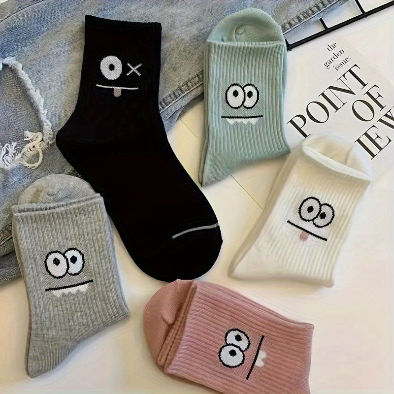 5 Pairs Trendy  Cartoon   Graphic Crew Socks - SocksLtd