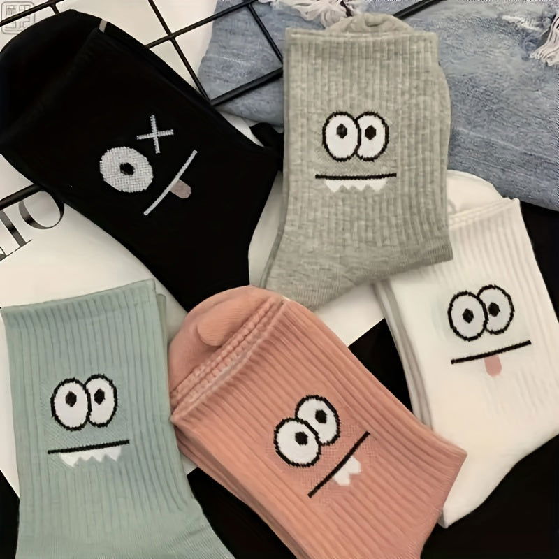 5 Pairs Trendy  Cartoon   Graphic Crew Socks - SocksLtd