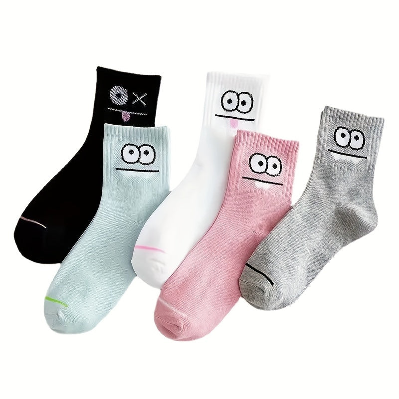 5 Pairs Trendy  Cartoon   Graphic Crew Socks - SocksLtd