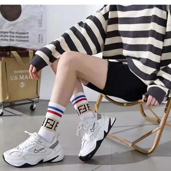 5 Pairs Trendy letter stripes Casual Crew Socks - SocksLtd
