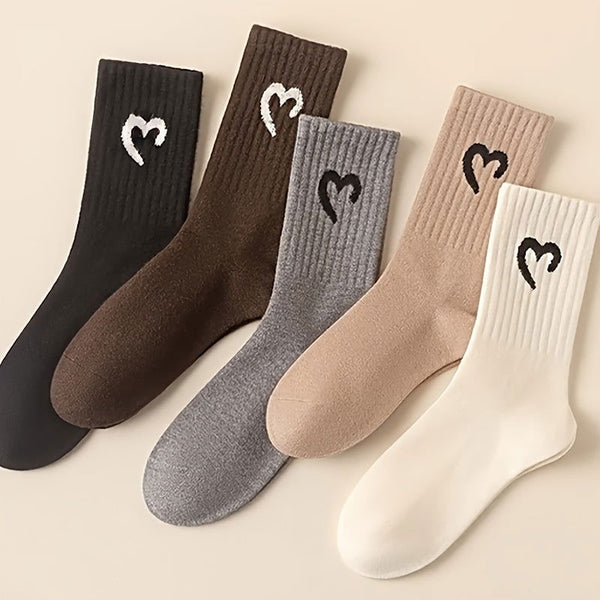 5 Pairs Women Half Heart Lightweight  Breathable Crew Socks - SocksLtd