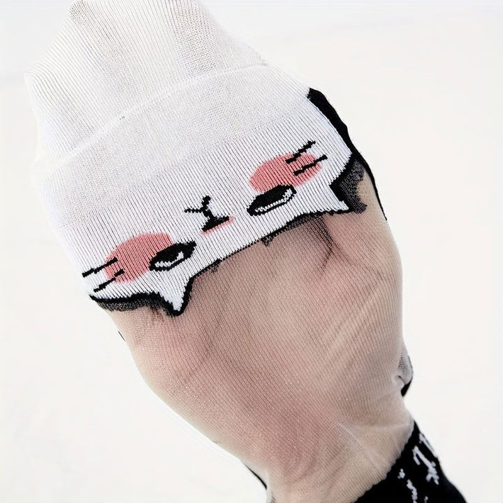 5 Pairs  Cat  Knit Floral  Spandex Ankle Socks - SocksLtd