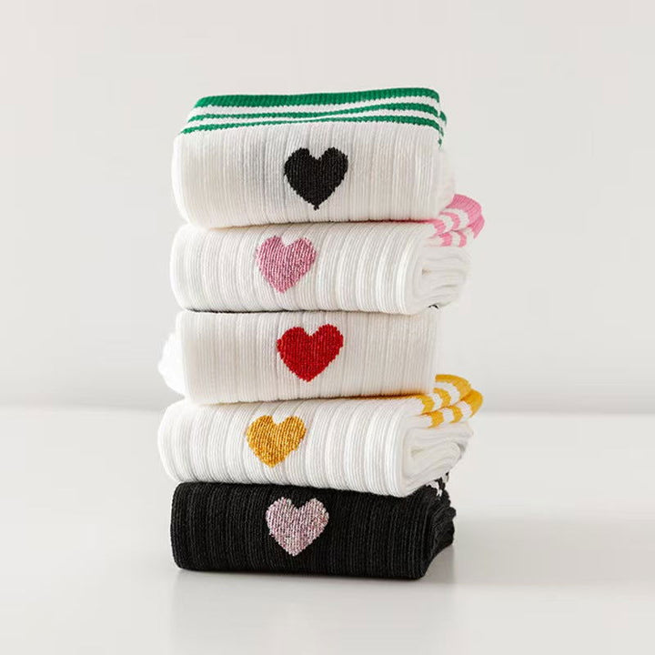 5 Pairs  Love Horizontal Bar Mid Calf Versatile  Crew Socks - SocksLtd