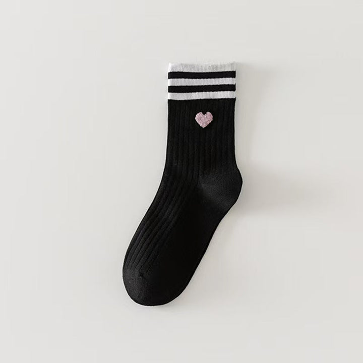 5 Pairs  Love Horizontal Bar Mid Calf Versatile  Crew Socks - SocksLtd