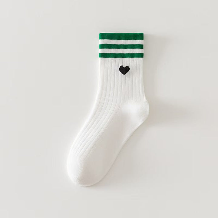 5 Pairs  Love Horizontal Bar Mid Calf Versatile  Crew Socks - SocksLtd
