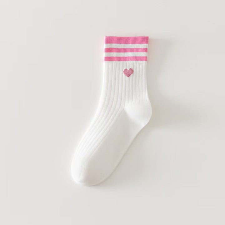 5 Pairs  Love Horizontal Bar Mid Calf Versatile  Crew Socks - SocksLtd