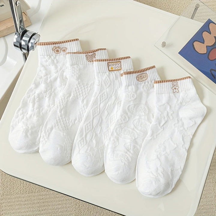 5 Pairs  Thin  Trendy Versatile Cute Ankle Socks - SocksLtd