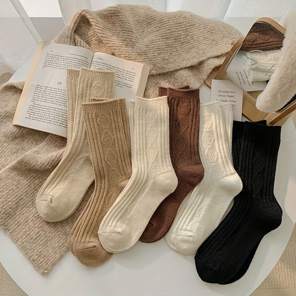 6 Pairs Argyle Print  Comfy Thermal Mid Tube Crew Socks - SocksLtd