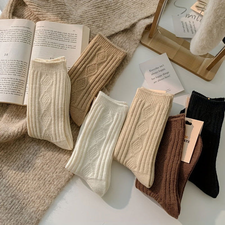 6 Pairs Argyle Print  Comfy Thermal Mid Tube Crew Socks - SocksLtd