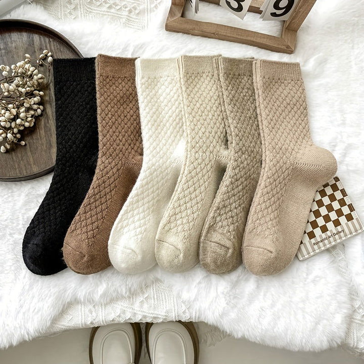6 Pairs Argyle Thermal Comfy Mid Tube Crew Socks - SocksLtd