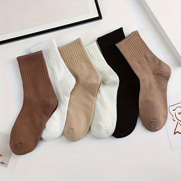 6 Pairs Assorted Khaki Tones Absorbent Crew Socks - SocksLtd
