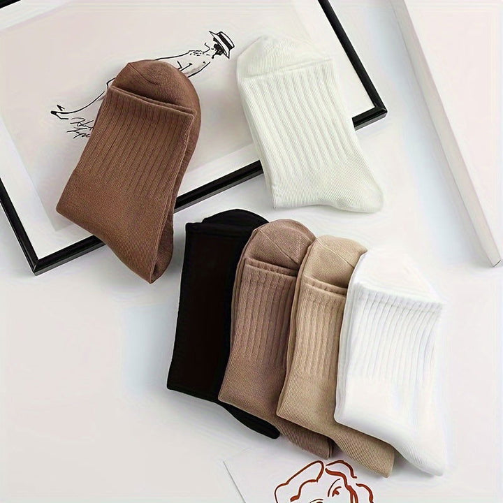 6 Pairs Assorted Khaki Tones Absorbent Crew Socks - SocksLtd