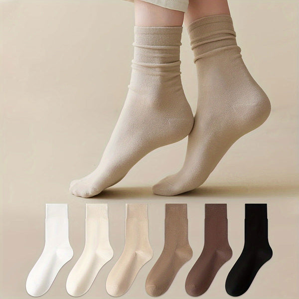 6 Pairs Basic Solid Comfy All-match Crew Socks - SocksLtd