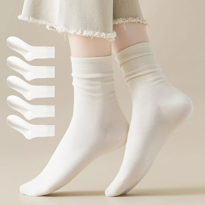 6 Pairs Basic Solid Comfy All-match Crew Socks - SocksLtd
