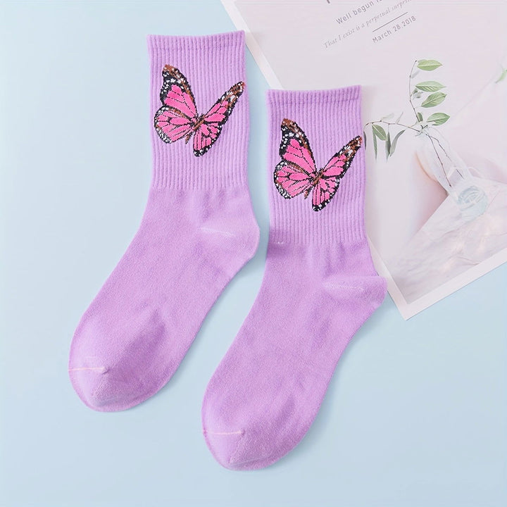 6 Pairs Butterfly Print Comfy Breathable Crew Socks - SocksLtd