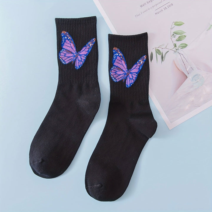 6 Pairs Butterfly Print Comfy Breathable Crew Socks - SocksLtd