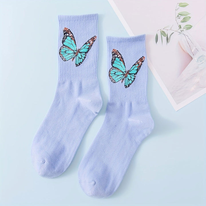 6 Pairs Butterfly Print Comfy Breathable Crew Socks - SocksLtd