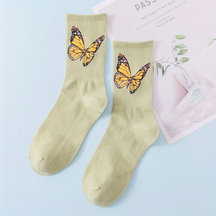 6 Pairs Butterfly Print Comfy Breathable Crew Socks - SocksLtd