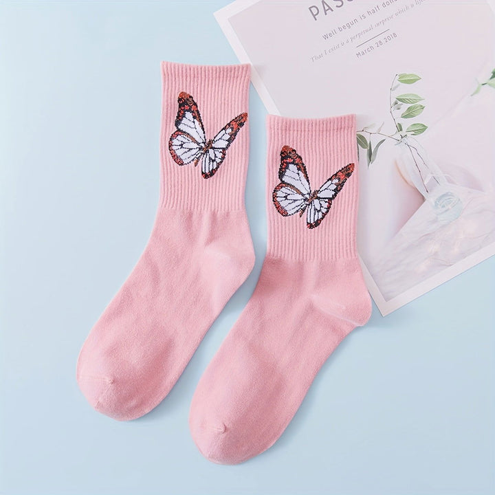 6 Pairs Butterfly Print Comfy Breathable Crew Socks - SocksLtd