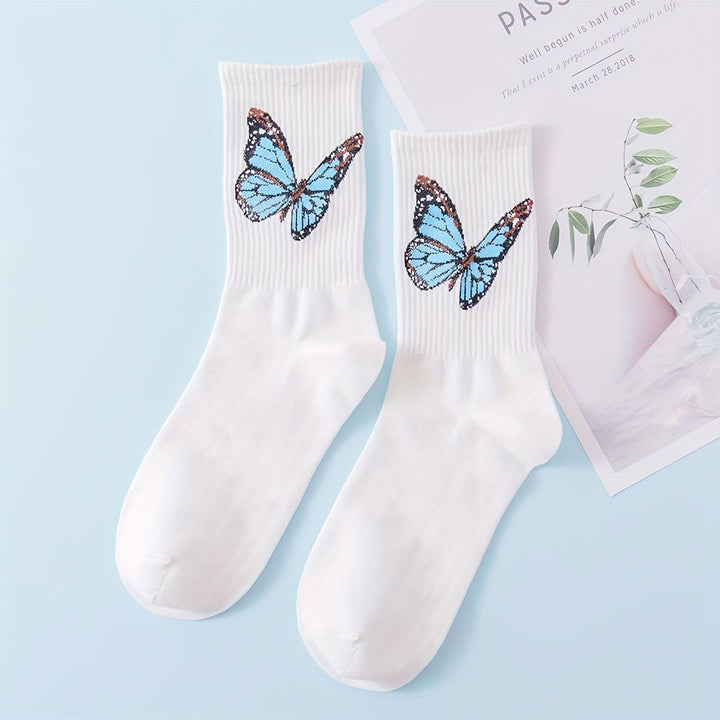 6 Pairs Butterfly Print Comfy Breathable Crew Socks - SocksLtd