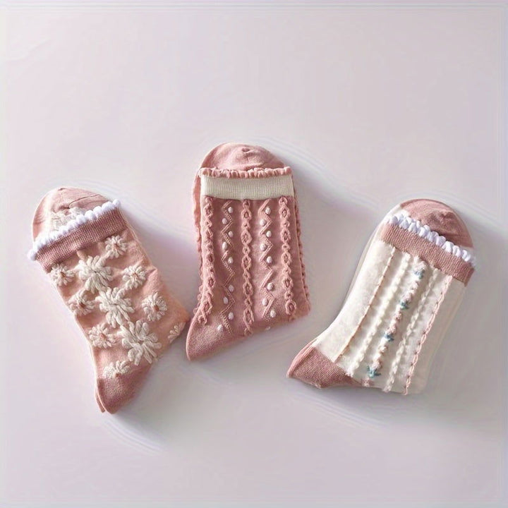6 Pairs Floral Pattern Sweet Comfy Crew Socks - SocksLtd