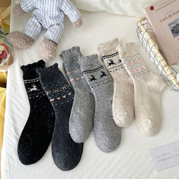 6 Pairs Lace Academy Style Casual Crew Socks - SocksLtd