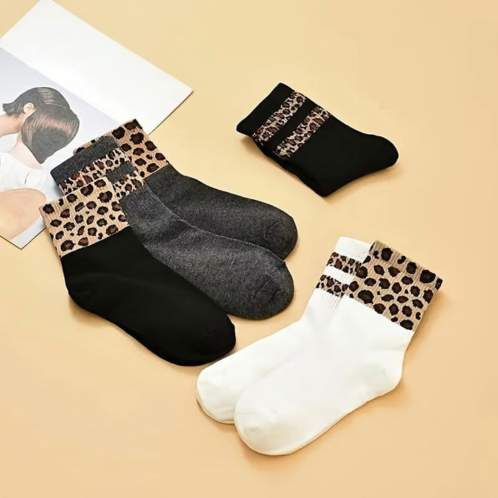 6 Pairs Leopard Print Women Mid-Calf Crew Socks - SocksLtd