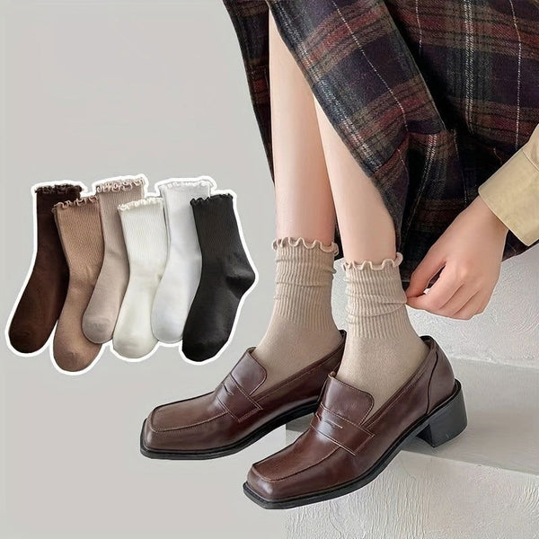 6 Pairs Lettuce Trim Comfy Breathable All match Crew Socks - SocksLtd