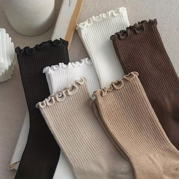 6 Pairs Lettuce Trim Comfy Breathable All match Crew Socks - SocksLtd