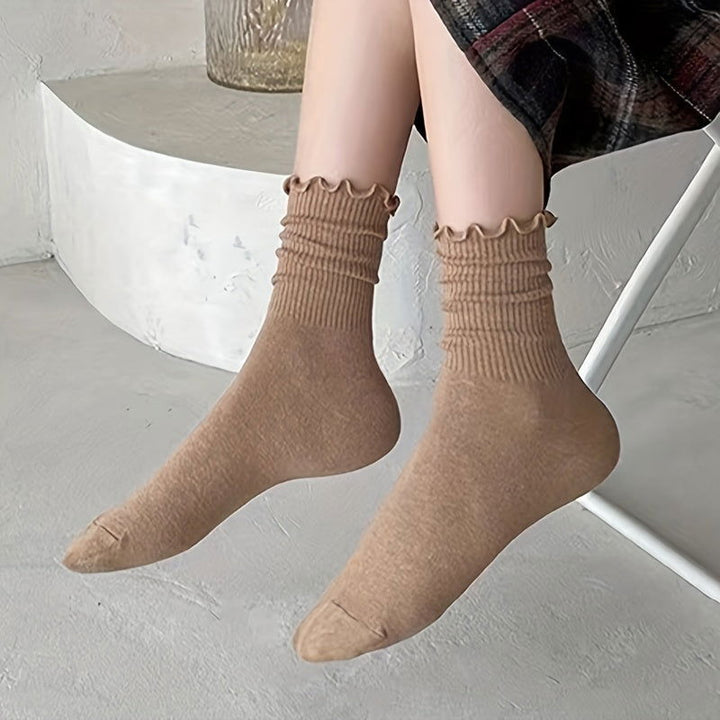 6 Pairs Lettuce Trim Comfy Breathable All match Crew Socks - SocksLtd
