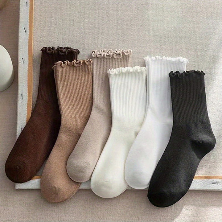 6 Pairs Lettuce Trim Comfy Breathable All match Crew Socks - SocksLtd