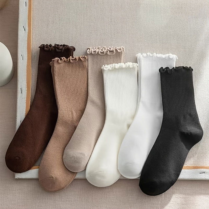 6 Pairs Lettuce Trim Lettuce Trim Mid Tube Crew Socks - SocksLtd