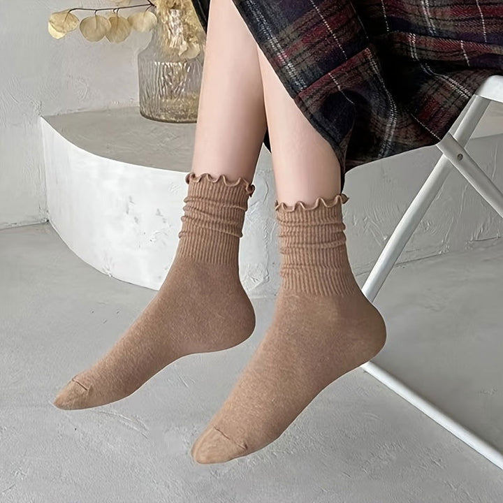 6 Pairs Lettuce Trim Lettuce Trim Mid Tube Crew Socks - SocksLtd
