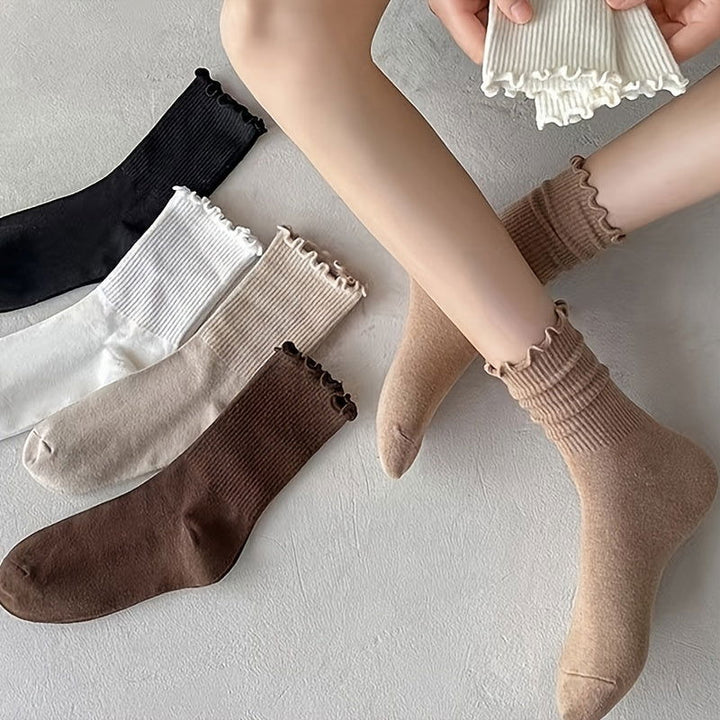 6 Pairs Lettuce Trim Lettuce Trim Mid Tube Crew Socks - SocksLtd