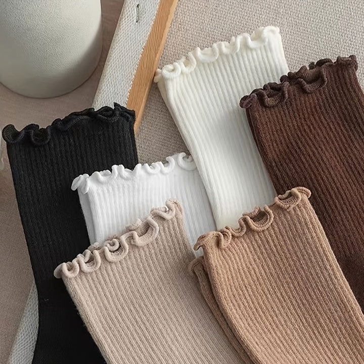 6 Pairs Lettuce Trim Lettuce Trim Mid Tube Crew Socks - SocksLtd