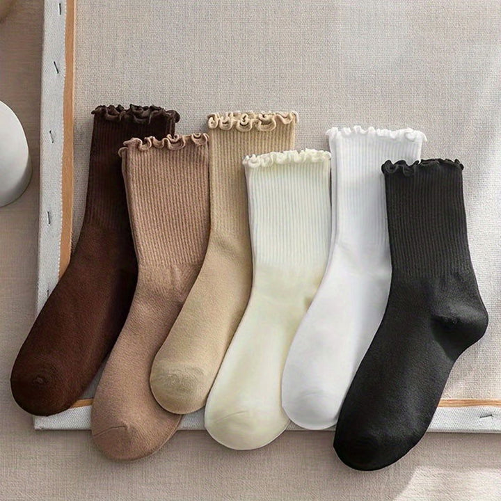 6 Pairs Lettuce Trim Lettuce Trim Mid Tube Crew Socks - SocksLtd