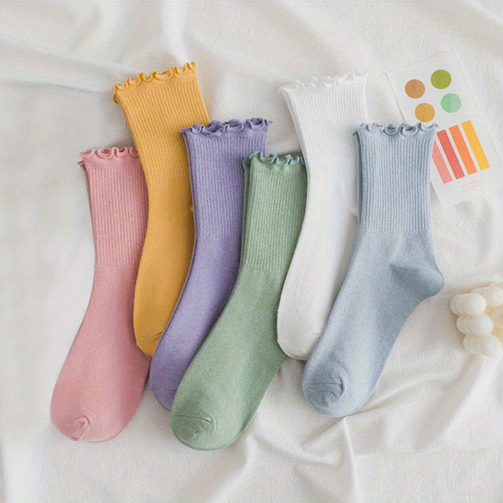 6 Pairs Lettuce Trim Lettuce Trim Mid Tube Crew Socks - SocksLtd