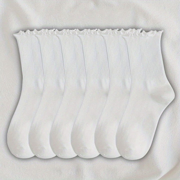 6 Pairs Lettuce Trim Lettuce Trim Mid Tube Crew Socks - SocksLtd