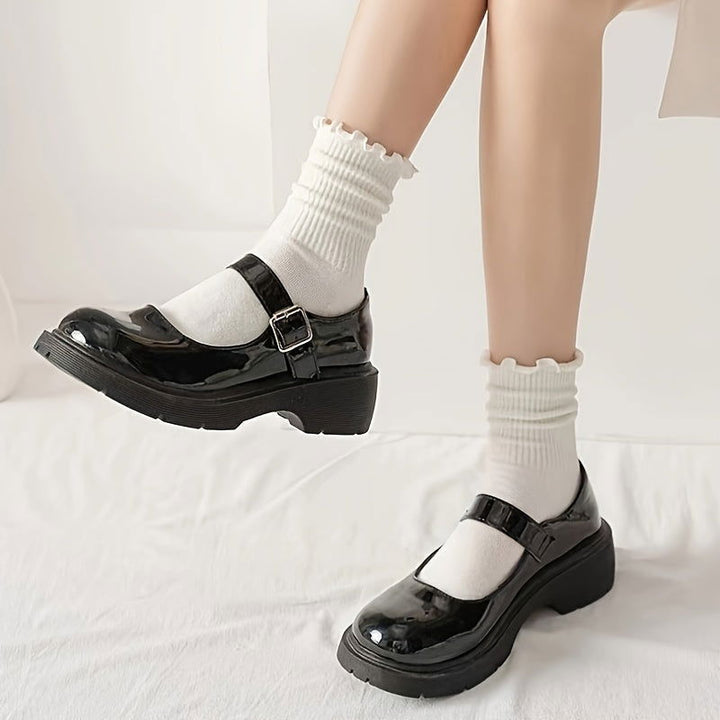 6 Pairs Lettuce Trim Sweet Comfy Ribbed Mid Tube Crew Socks - SocksLtd